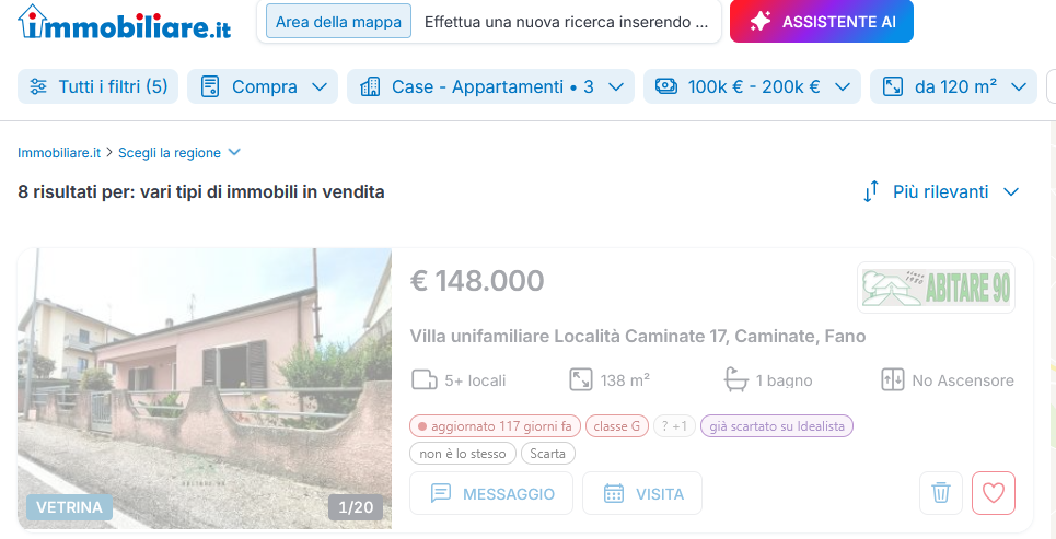 Scheda di Immobiliare.it sbiadita con l'etichetta già visto su Idealista