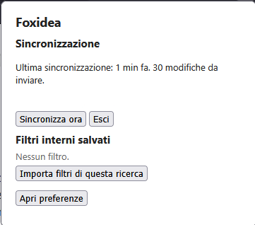 Popup delle preferenze di Foxidea